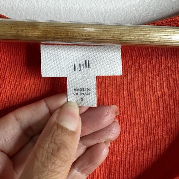 J Jill Zinnia Orange Linen Blend Tassel Fringe V-Neck Tank Top Sz S Boho Western - Picture 4 of 10